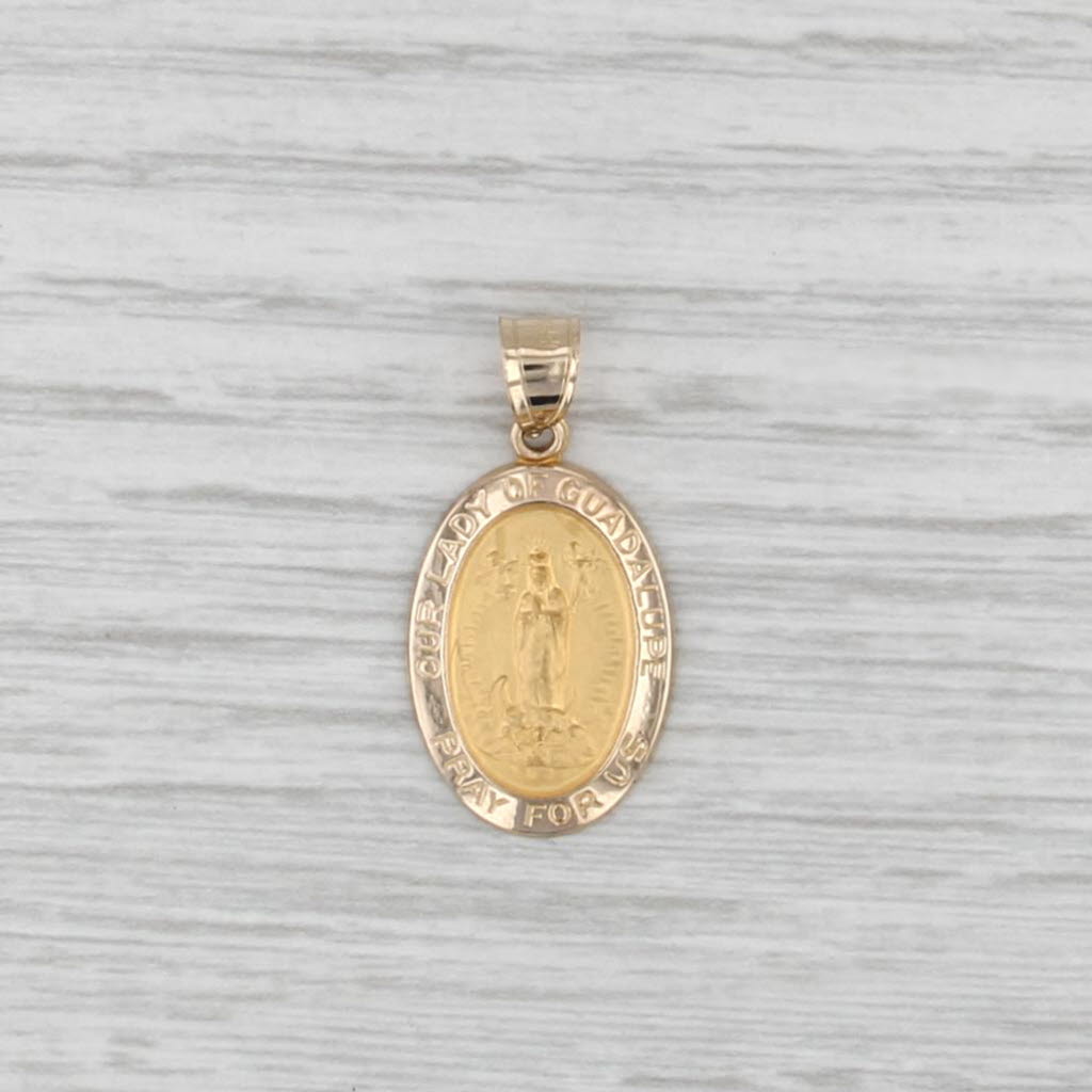 Our Lady of Guadalupe Virgin Mary Pendant 14k Yellow Gold Catholic Prayer Token