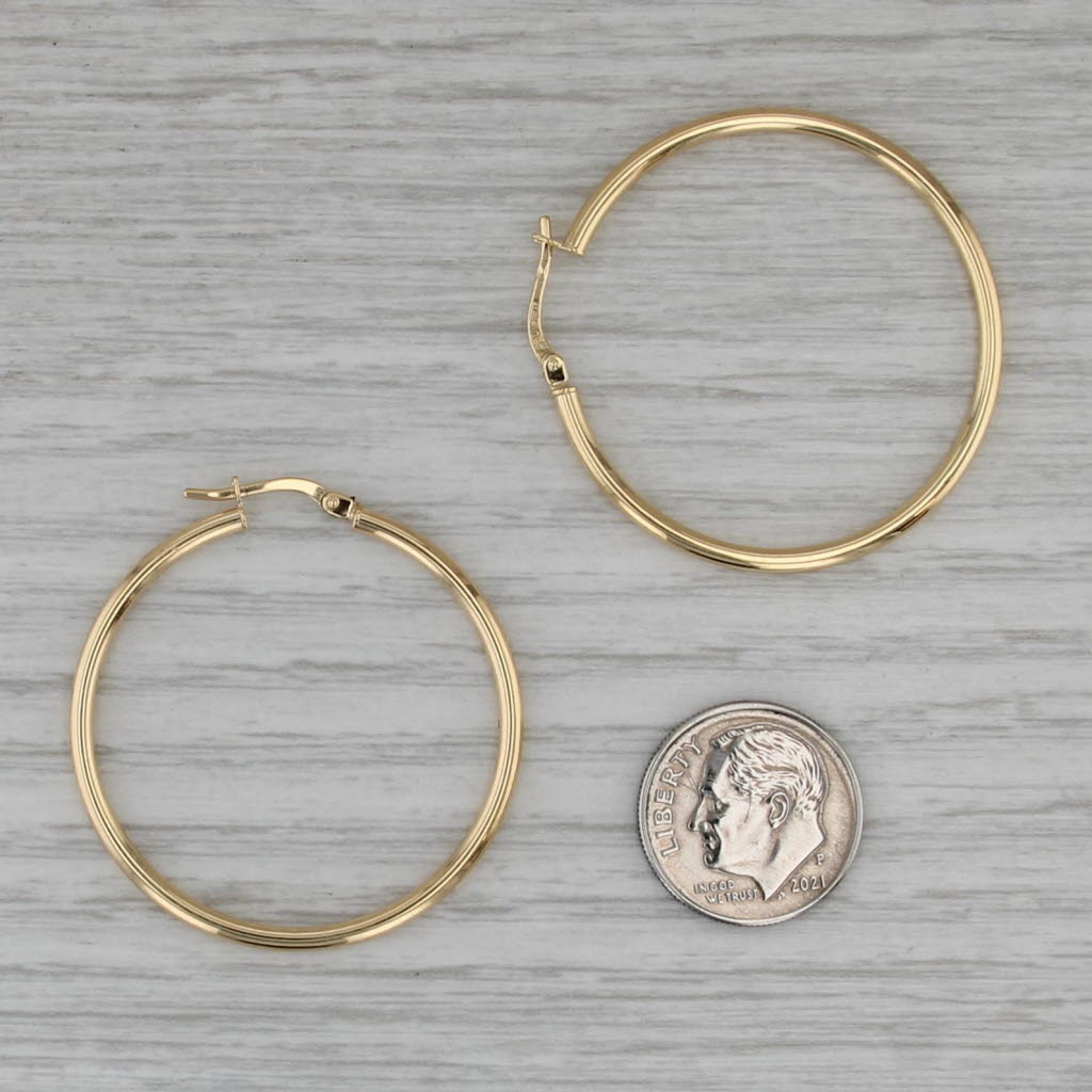New Hoop Earrings 14k Yellow Gold Snap Top Round Hoops 37.3 x 2mm