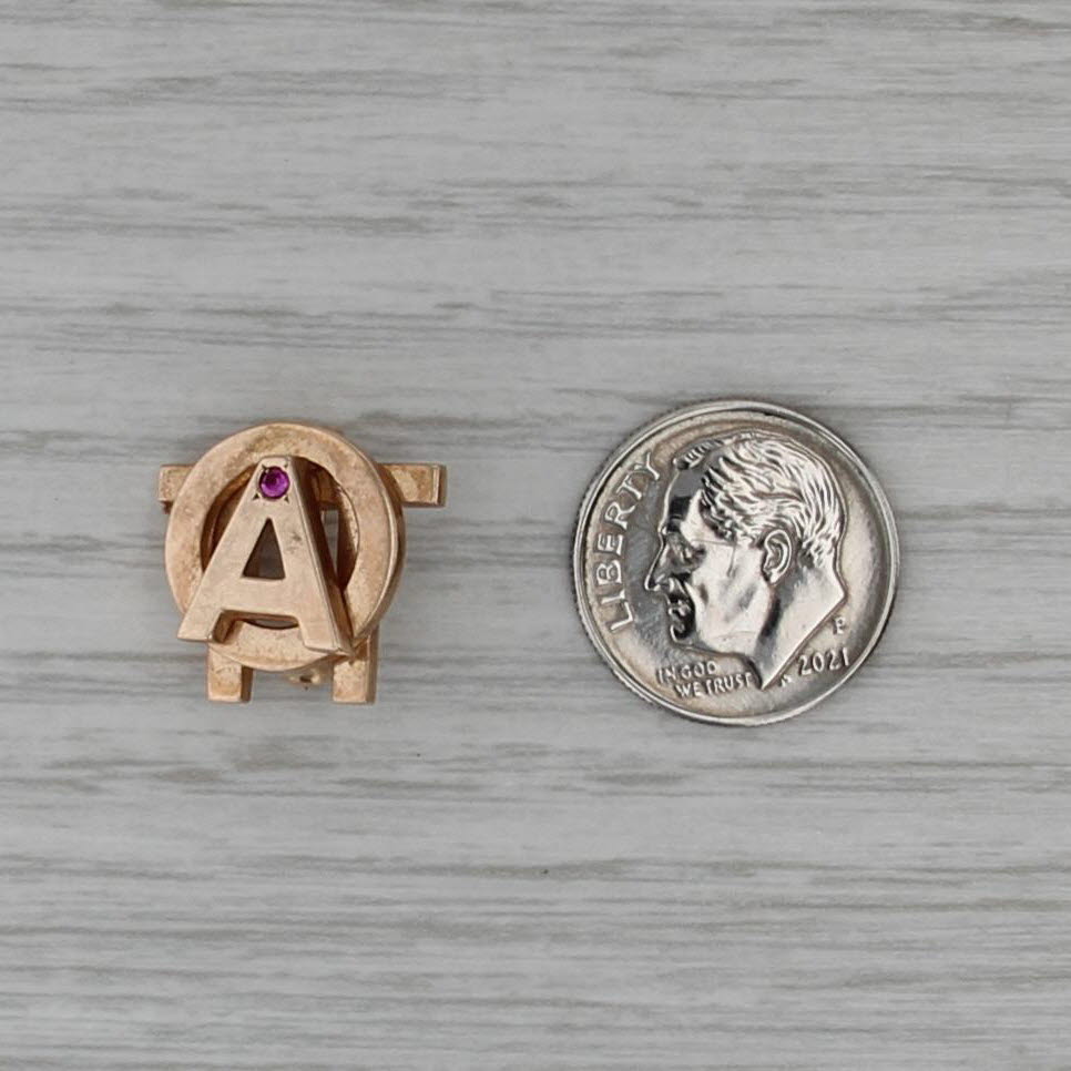 Alpha Omicron Pin 10K Gold Lab Created Ruby Vintage Sorority Badge