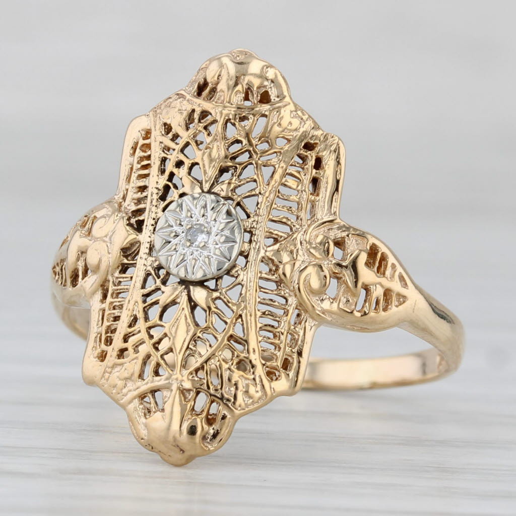 Gray Diamond Accented Filigree Ring 10k Yellow Gold Size 9.25
