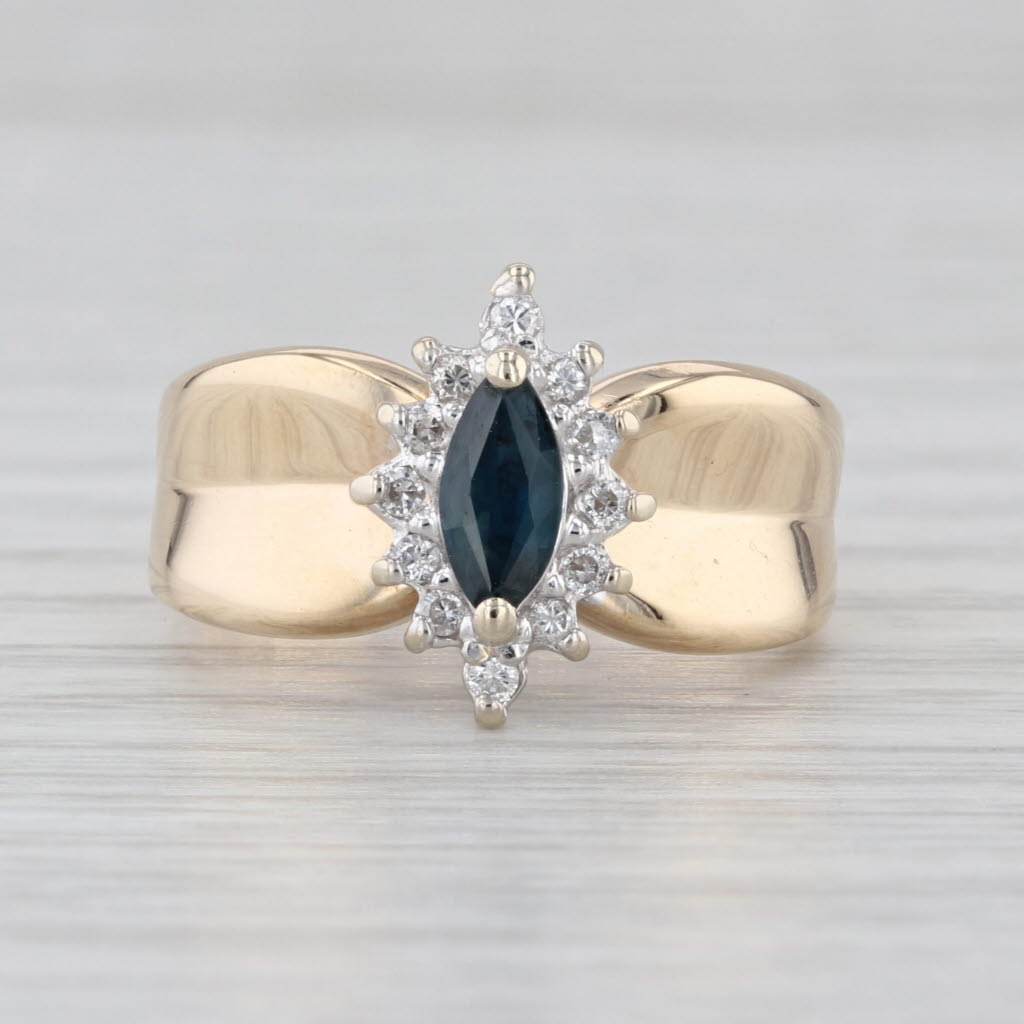 0.66ctw Marquise Blue Sapphire Diamond Halo Ring 14k Yellow Gold Size 6.75