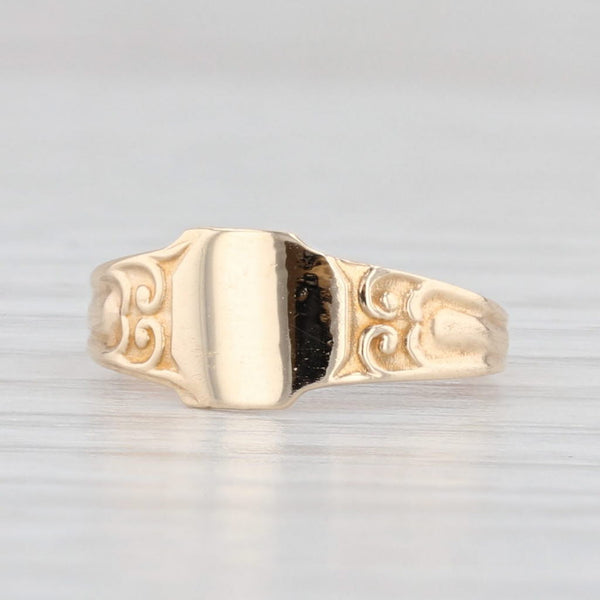 Light Gray Vintage Engravable Baby Signet Ring 10k Yellow Gold Small Size Band