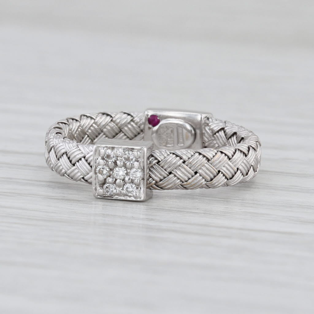 Roberto Coin Diamond Basket Weave Station Ring 18k White Gold Band Stackable