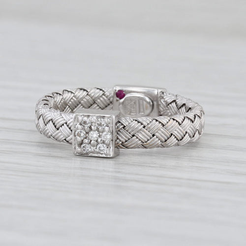 Roberto Coin Diamond Basket Weave Station Ring 18k White Gold Band Stackable