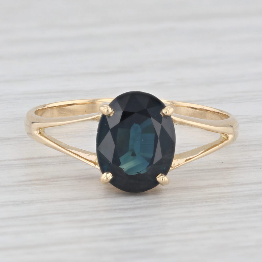 Light Gray 2.35ctw Blue Sapphire Solitaire Ring 18K Yellow Gold Engagement Size 7.75