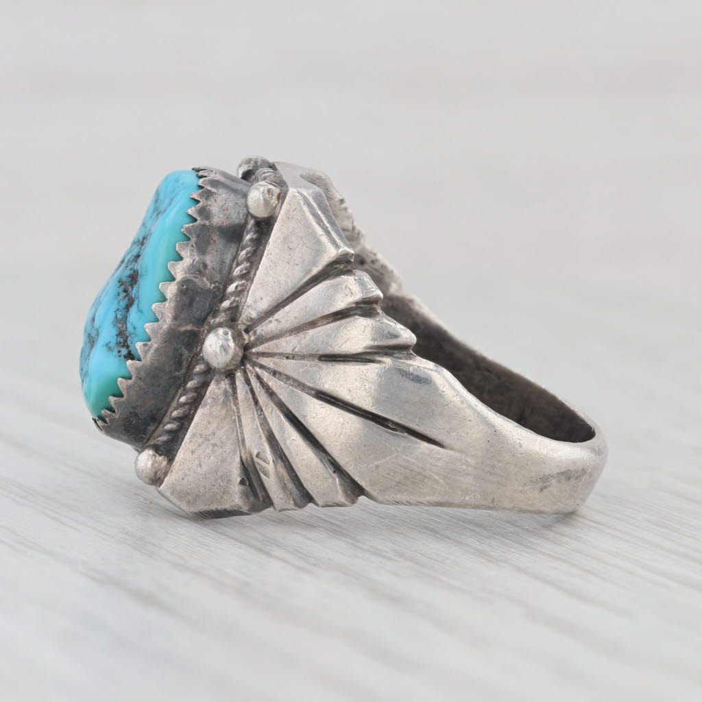 Light Gray Vintage Native American Turquoise Nugget Ring Sterling Silver Size 11.5