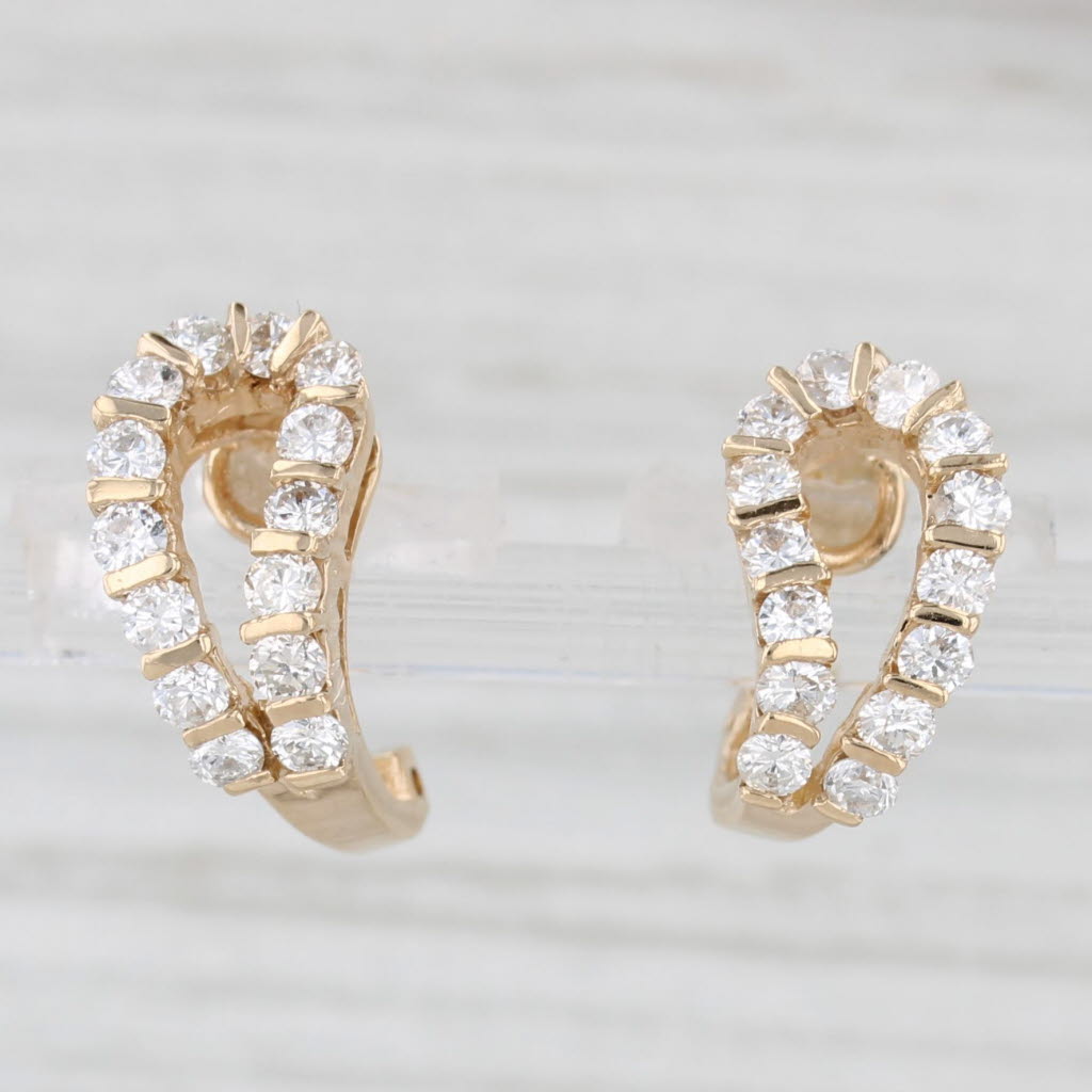 Light Gray 0.75ctw Diamond Paisley stud Earrings 14k Yellow Gold Pierced J-Hook Drops