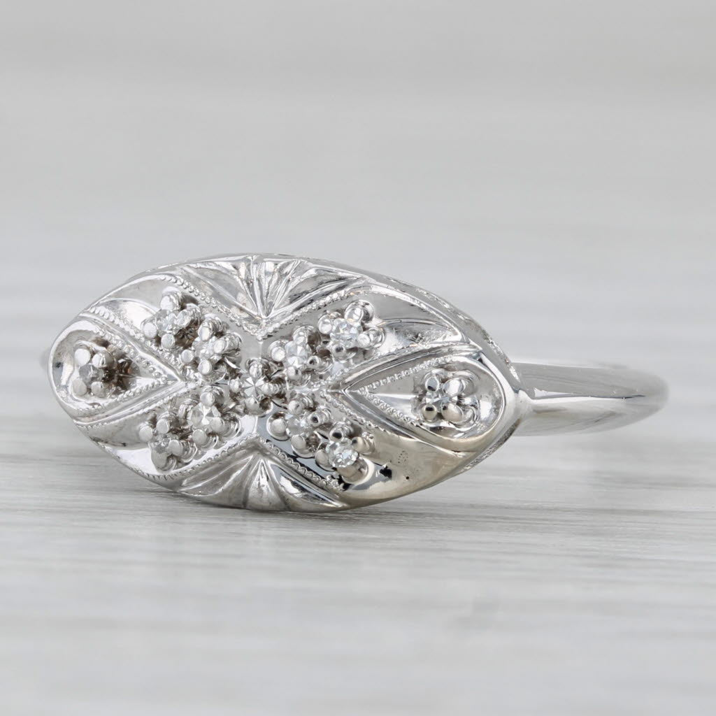 Gray Vintage Diamond Princess Ring 14k White Gold Size 7.5