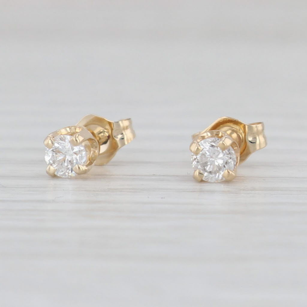 Light Gray 0.33ctw Diamond Stud Earrings 14k Yellow Gold Round Solitaire Studs