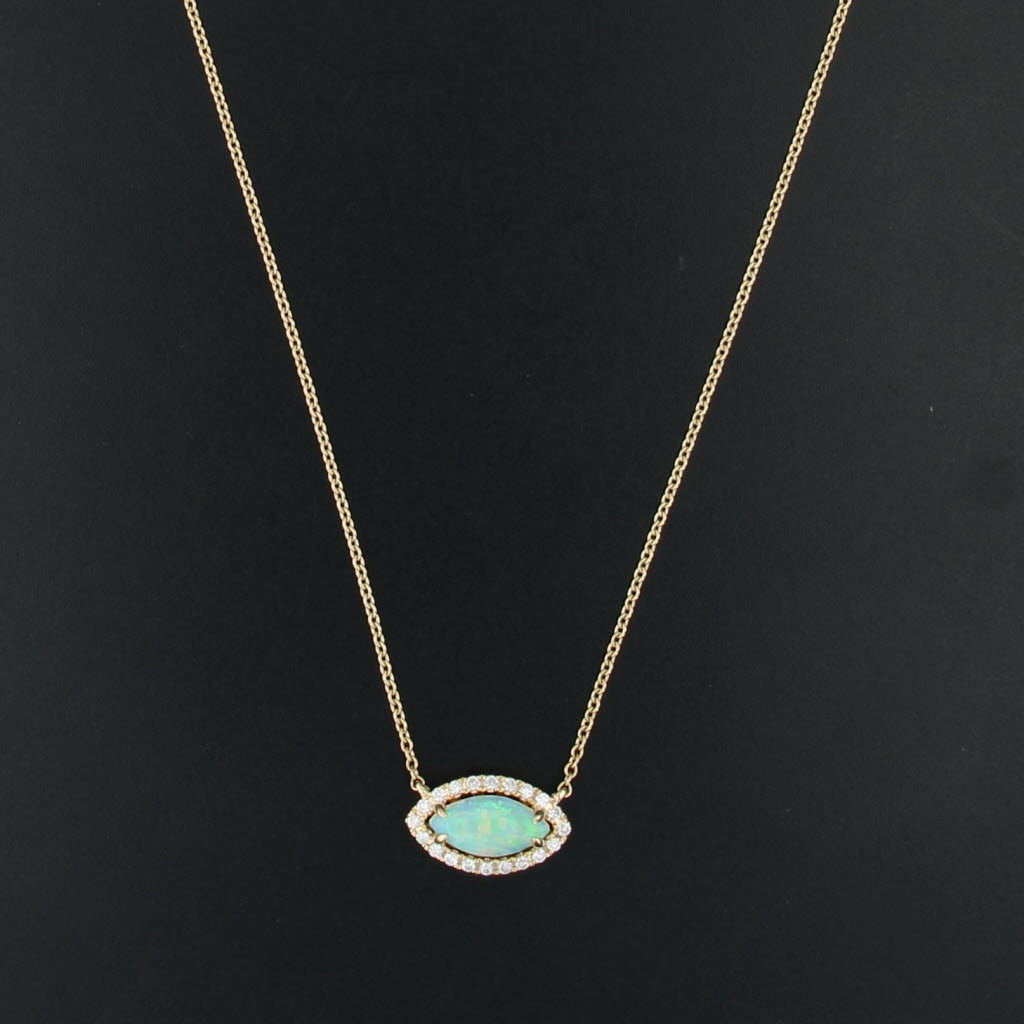 New Opal Diamond Halo Pendant Necklace 14k Yellow Gold 16" 18" Cable Chain