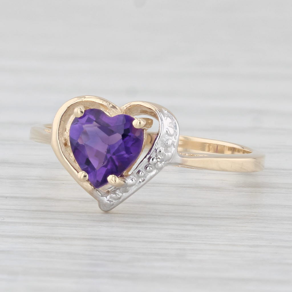 Light Gray 0.60ct Amethyst Heart Ring 10k Yellow Gold Size 6.5 Diamond Accents