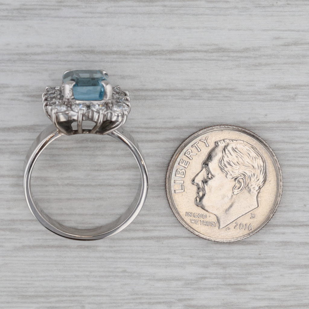 Gray 1.30ctw Aquamarine Diamond Halo Ring 18k White Gold Size 5.75 - 6