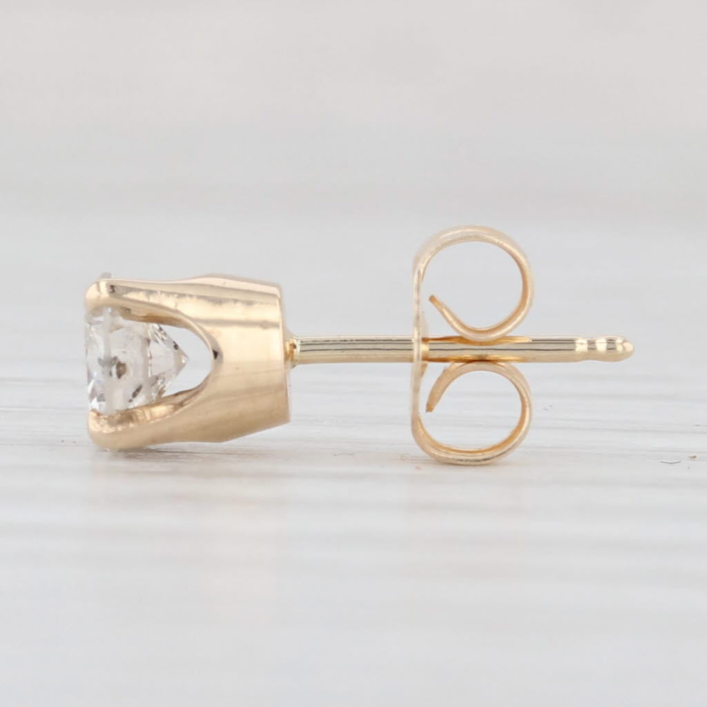 Light Gray Single 0.38ct Diamond Stud Earring 14k Yellow Gold Round Solitaire