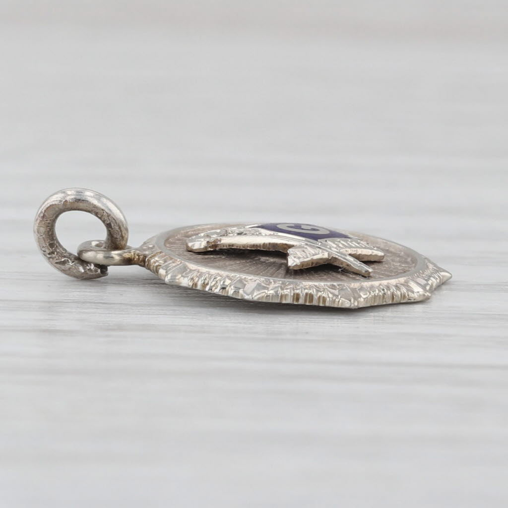 Masonic Pendant 10k White Gold Small Square Compass Blue Lodge Charm