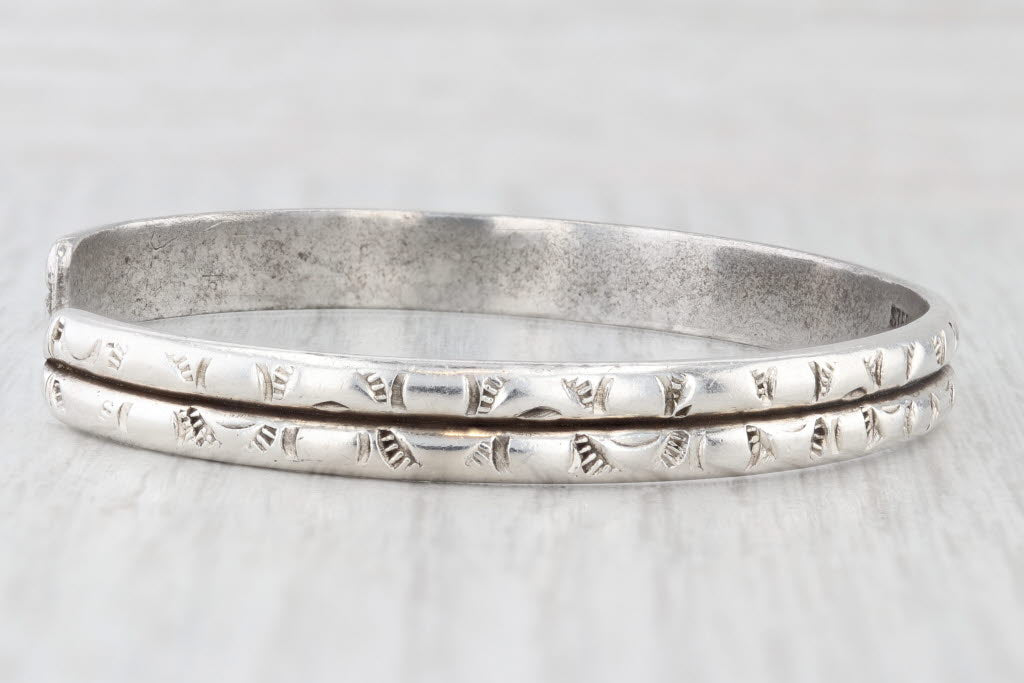 Light Gray Double Band Cuff Bracelet Sterling Silver 7" 6.5mm