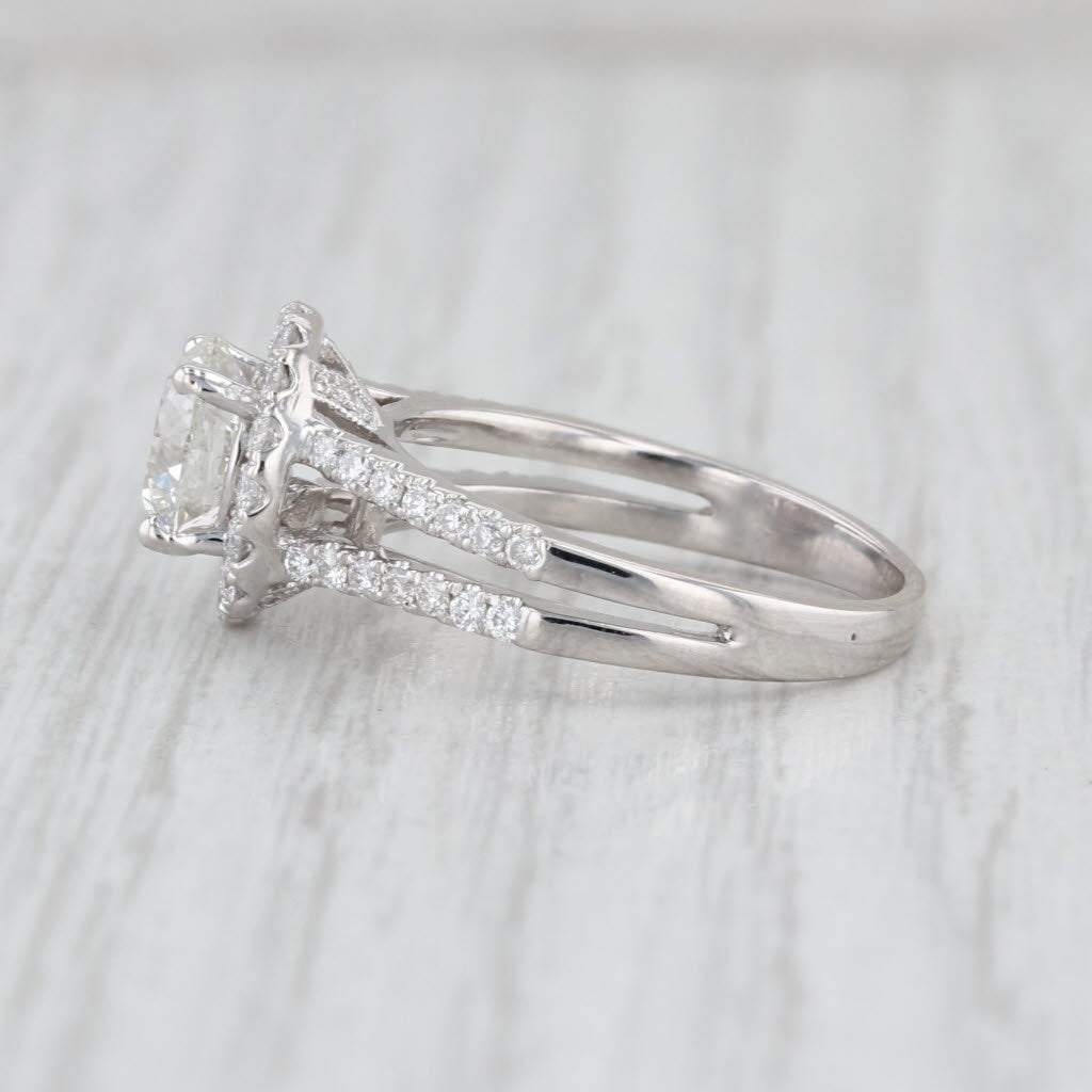 GIA 2.04ct Round Diamond Halo Engagement Ring 18k White Gold Size 6.75