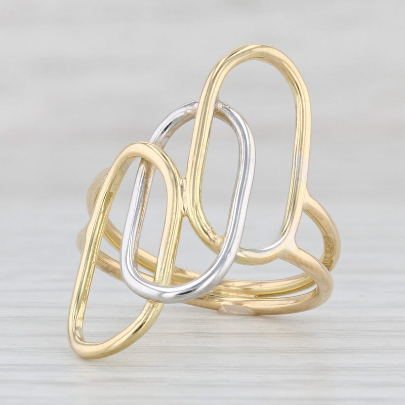 Light Gray Abstract Oval Statement Ring 18k Yellow White Gold Size 7.5