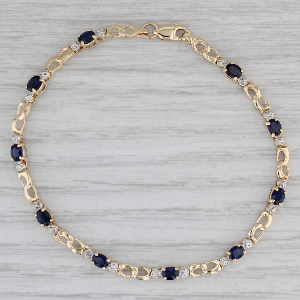 Gray 2.50ctw Lab Created Blue Sapphire Diamond Bracelet 10k Yellow Gold 7"