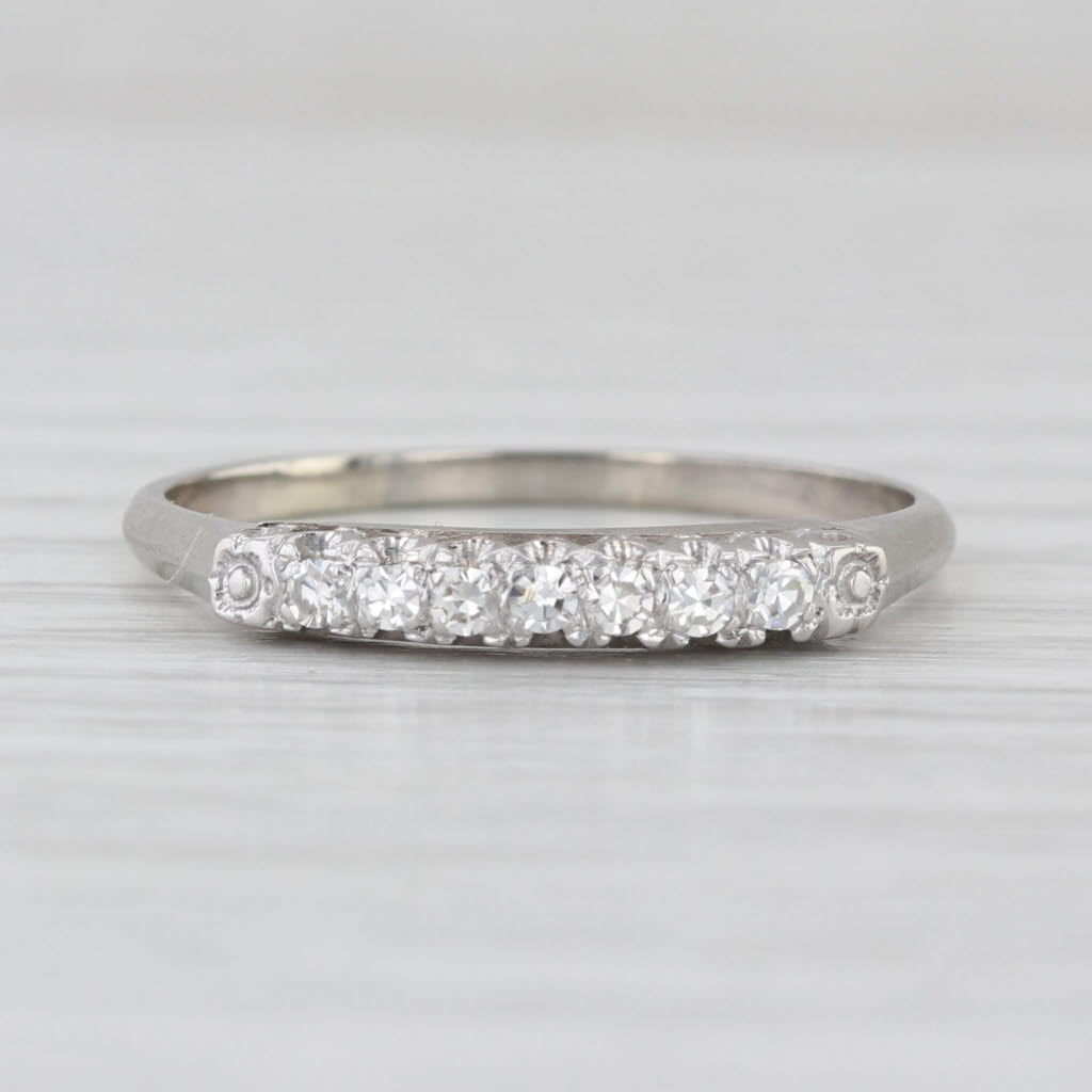 Vintage 0.10ctw Diamond Wedding Band 14k White Gold Stackable Ring Size 8.75
