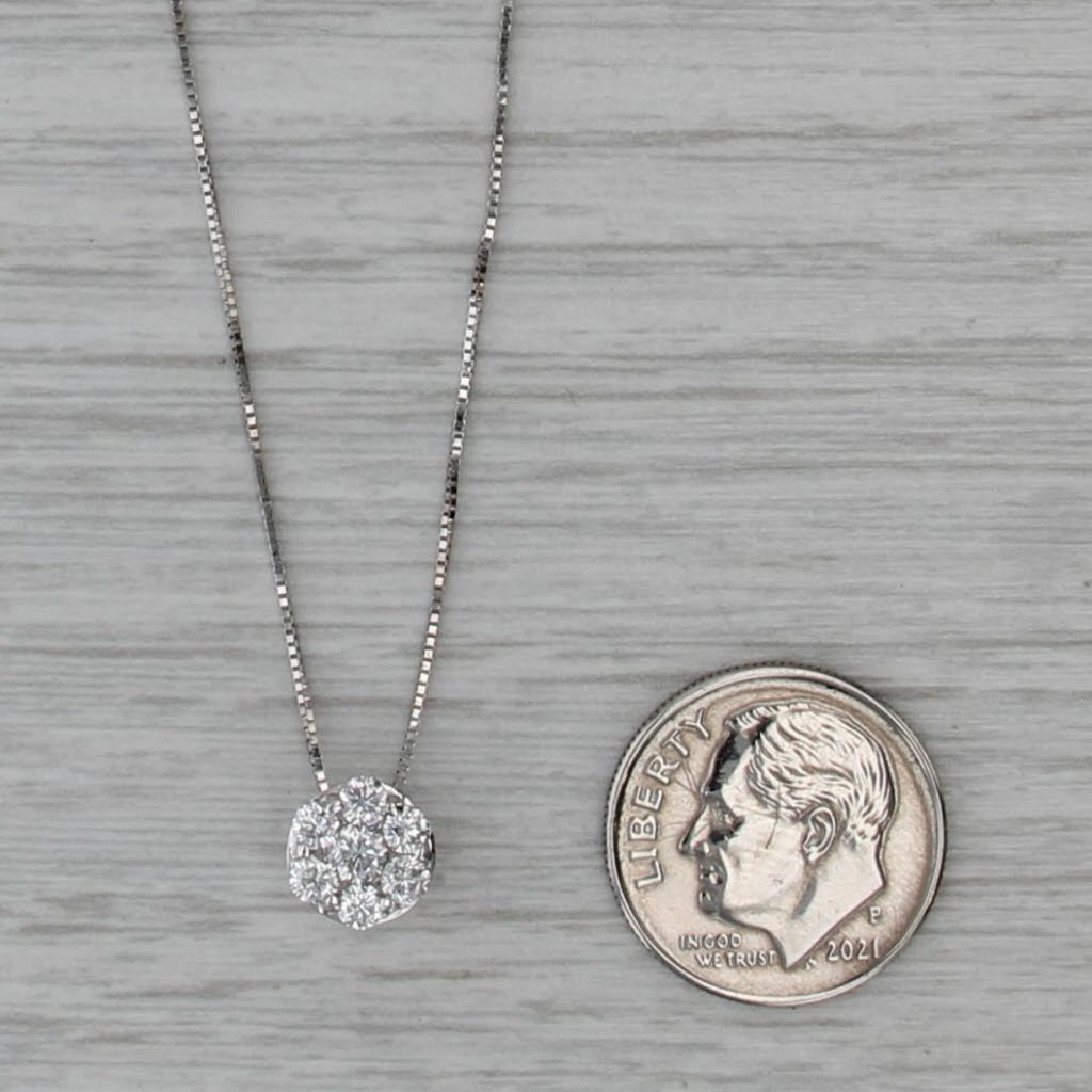 0.48ctw Diamond Cluster Pendant Necklace 14k White Gold 18" Box Chain