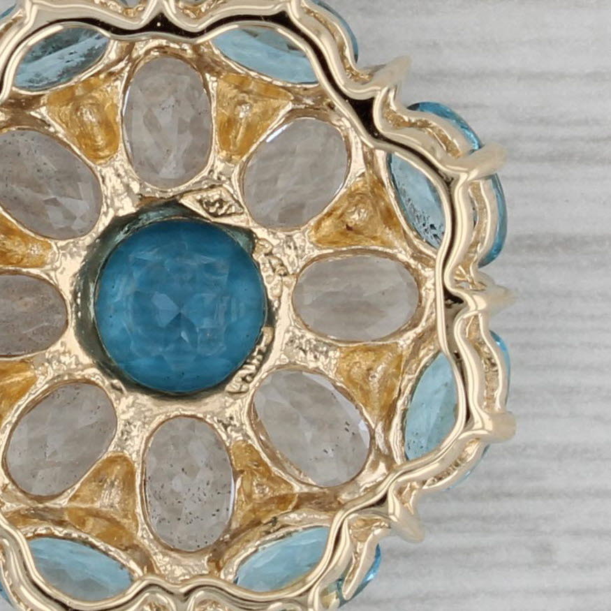 Dark Gray 6ctw Blue White Topaz Flower Pendant 14k Yellow Gold