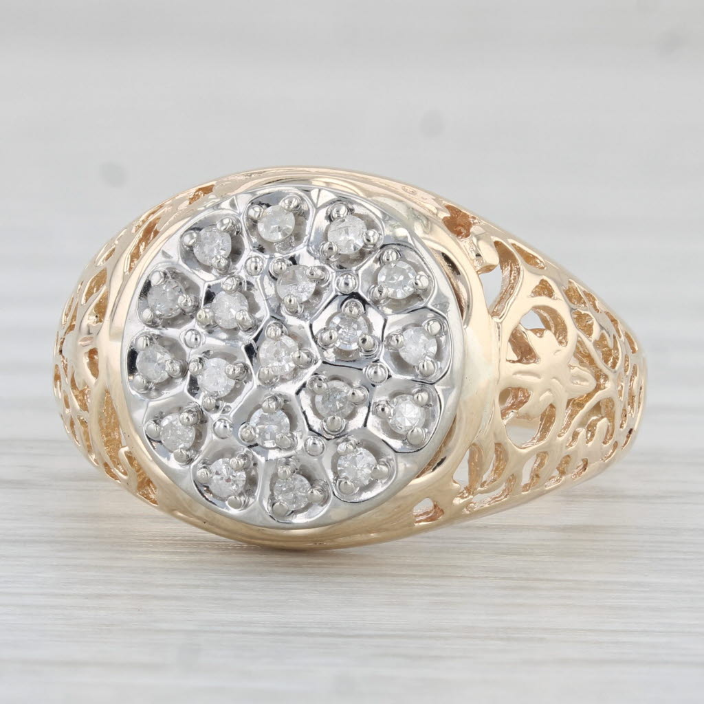 Light Gray 0.18ctw Diamond Cluster Men's Ring 10k Yellow Gold Size 10