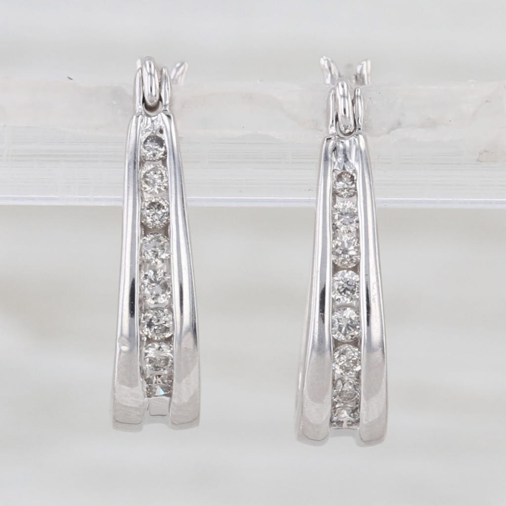 0.22ctw Diamond Hoop Earrings 14k White Gold Oval Hoops Snap Top