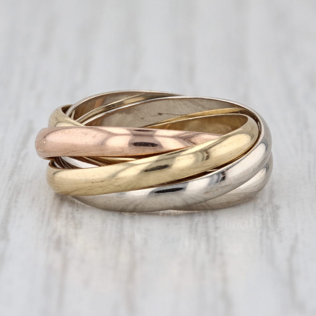 Les Must De Cartier 5 Bands Rolling Rings 18k Yellow Rose White Gold Sz 6.25 52