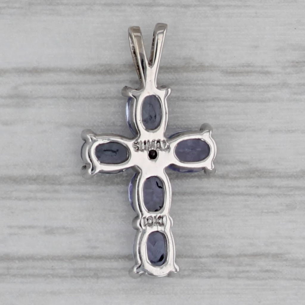1.01ctw Tanzanite Diamond Cross Pendant 10k White Gold