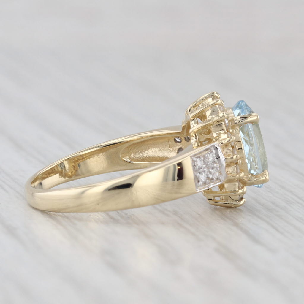 1.69ctw Oval Aquamarine Diamond Halo Ring 14k Yellow Gold Size 6