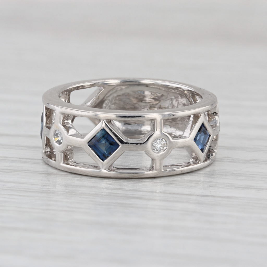 0.68ctw Sapphire Diamond Ring 18k White Gold Band Size 6.75 Stackable