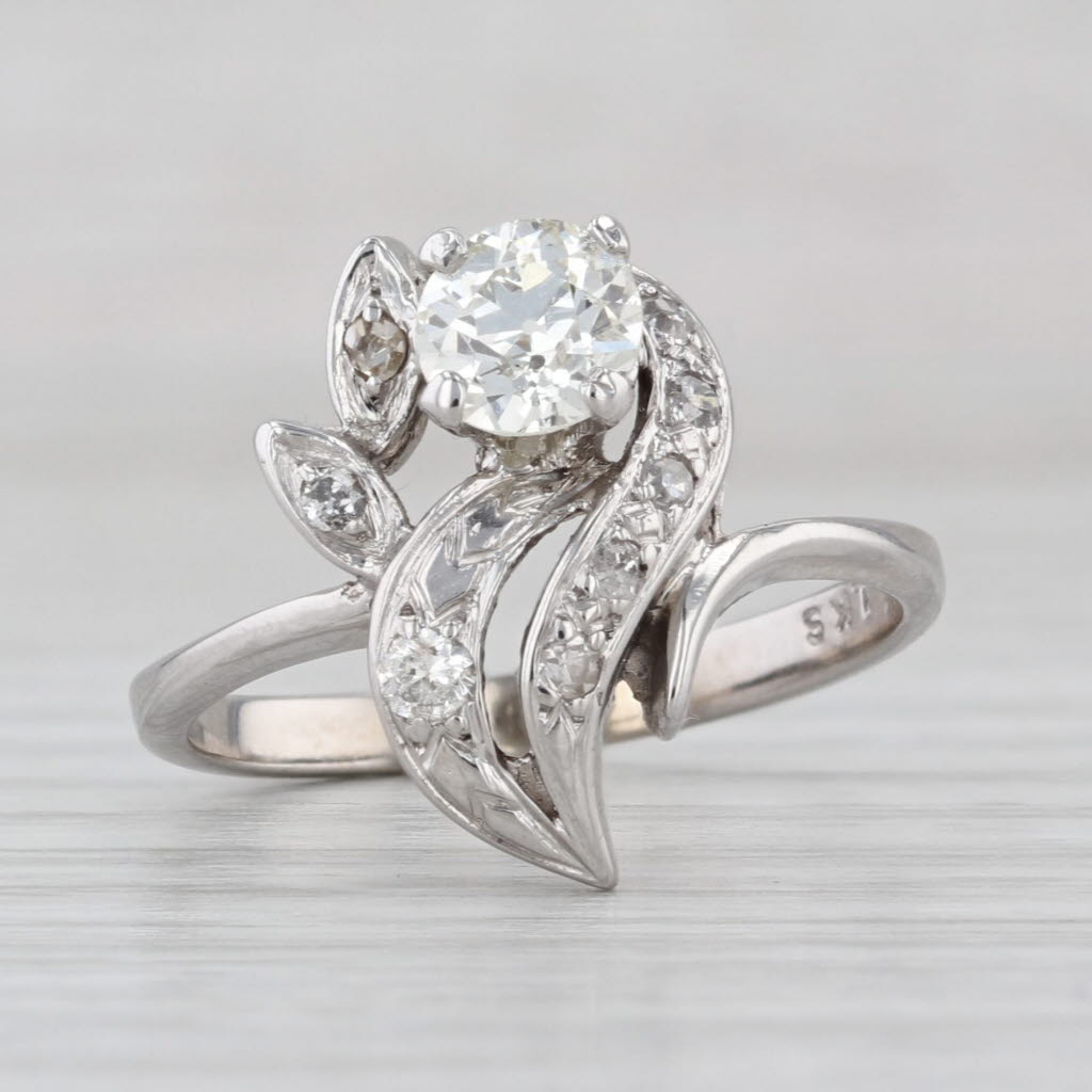 Vintage 0.76tcw Diamond Flower Ring 14k White Gold Size 7.75 Engagement