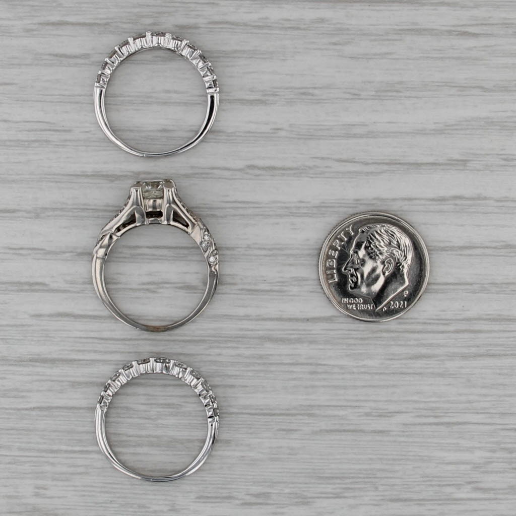 2.25ctw Diamond Engagement Ring 2 Wedding Bands Set 14k White Gold Size 5.75-6