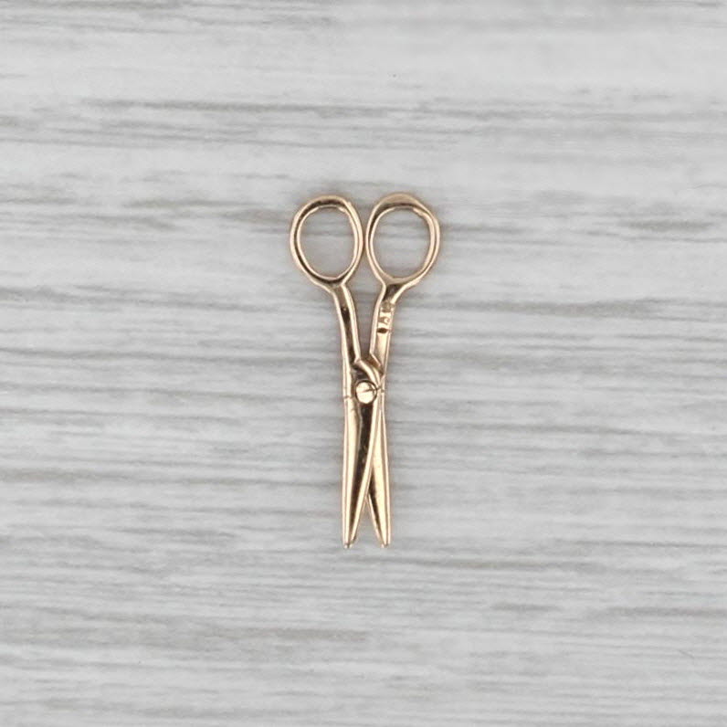 Vintage Scissors Charm 14k Yellow Gold Moves Small Pendant