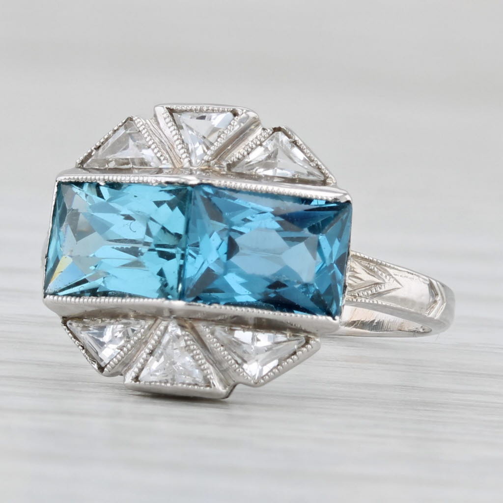 Light Gray Vintage 3.10ctw Lab Created Blue Spinel white Sapphire Ring 14k Gold Size 5.5