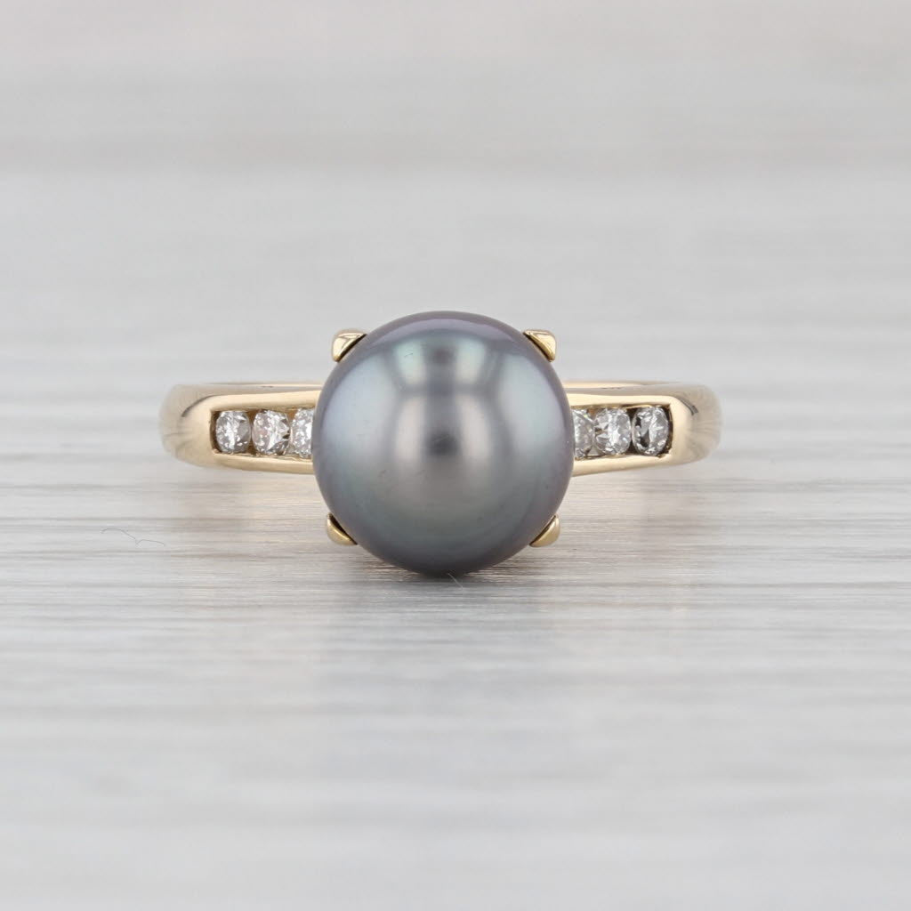 Cultured Saltwater Pearl Diamond Ring 14k Yellow Gold Size 6.5