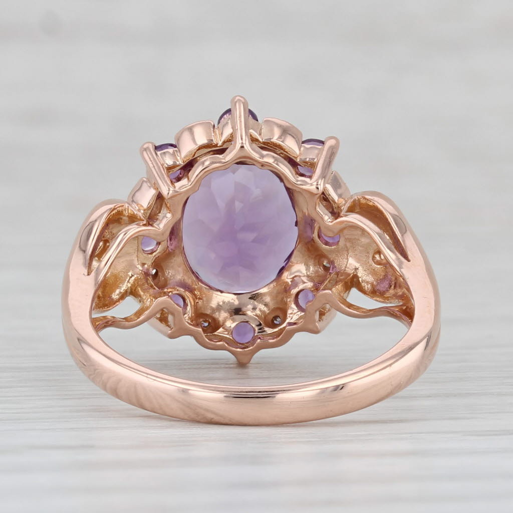 Light Gray 2.84ctw Amethyst Diamond Halo Ring 14k Rose Gold Size 7