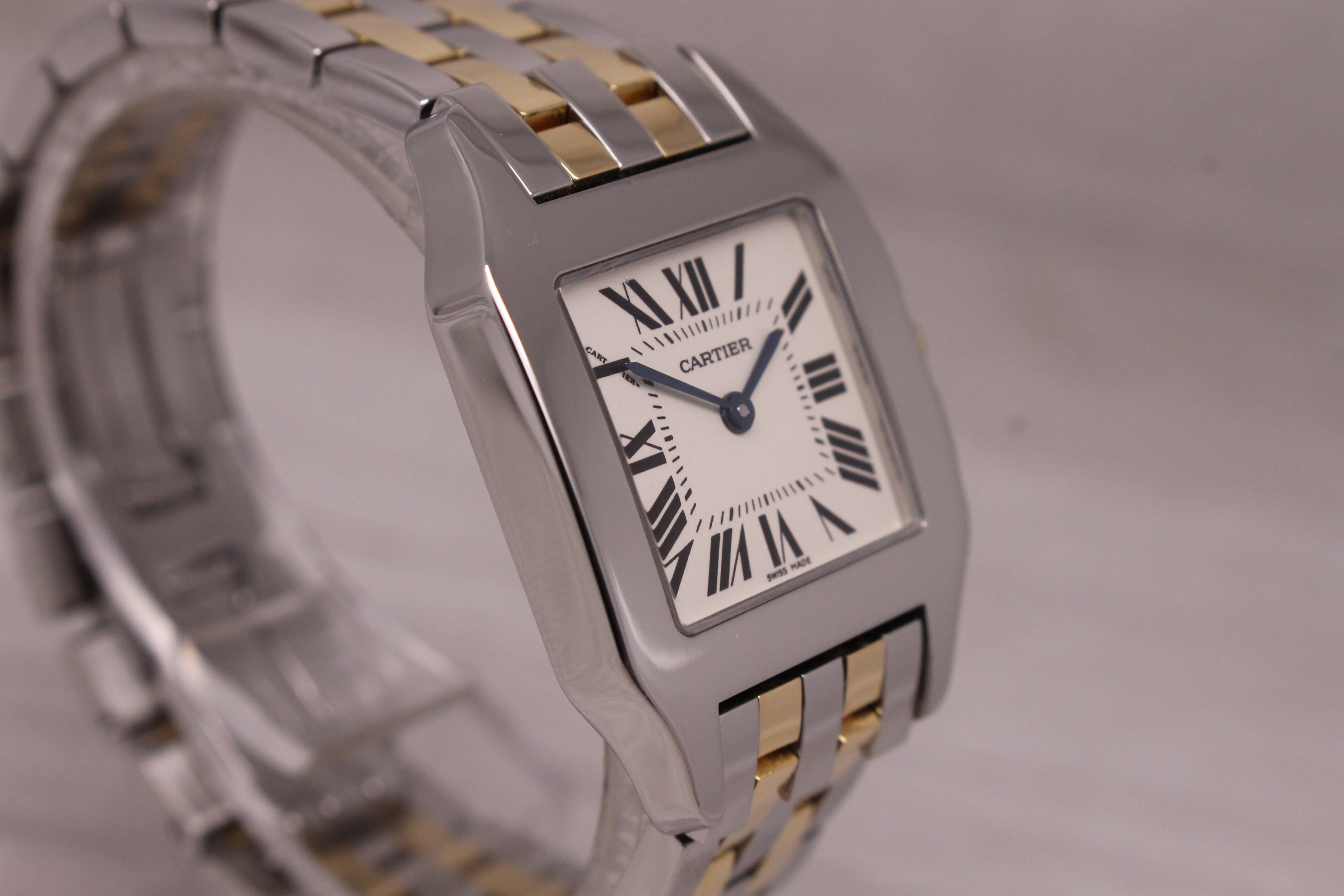 Light Slate Gray Cartier Santos Demoiselle Steel & 18k Ladies Quartz Bracelet Watch 2701 w Box