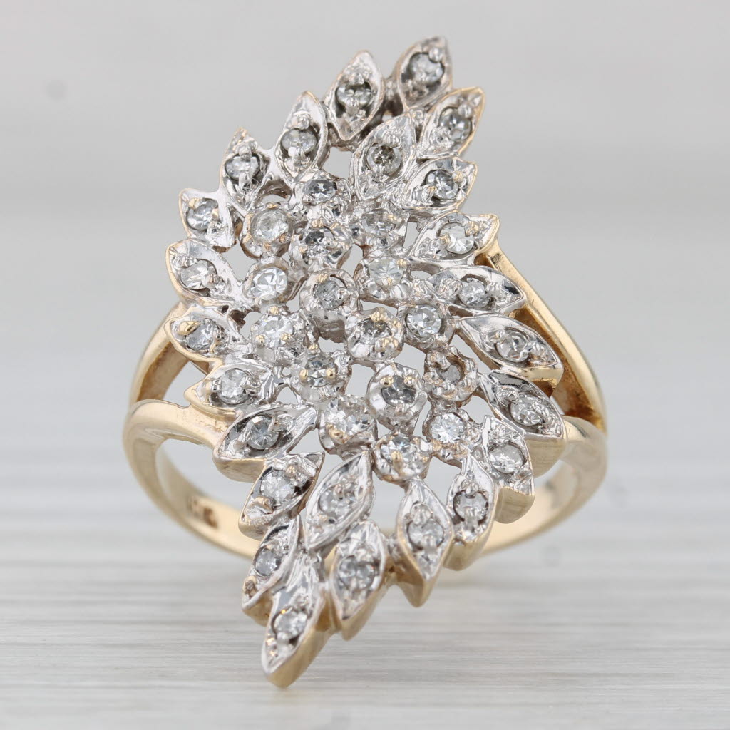 Gray Floral Diamond Cluster Cocktail Ring 10k White Yellow Gold Size 6.75