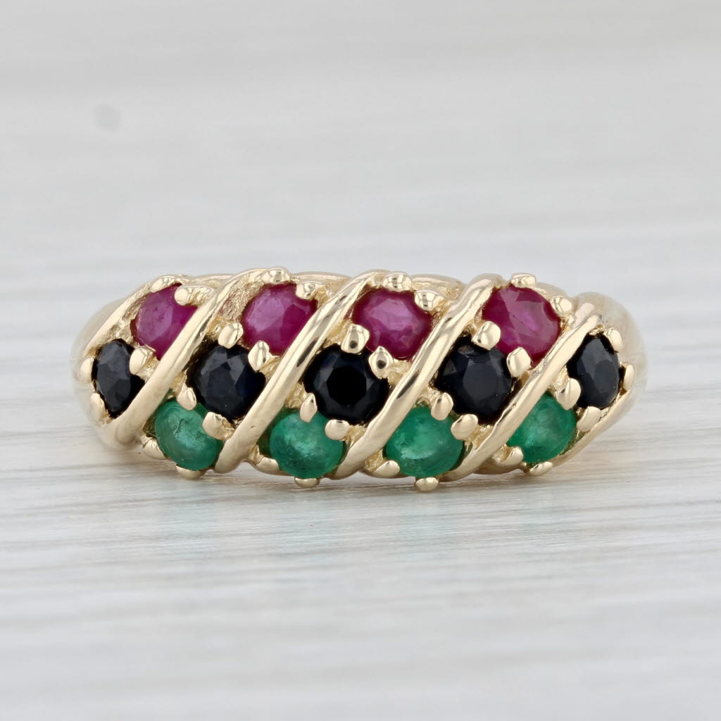 Light Gray 1.42ctw Gemstone Ring 14k Yellow Gold Size 8 Ruby Emerald Sapphire