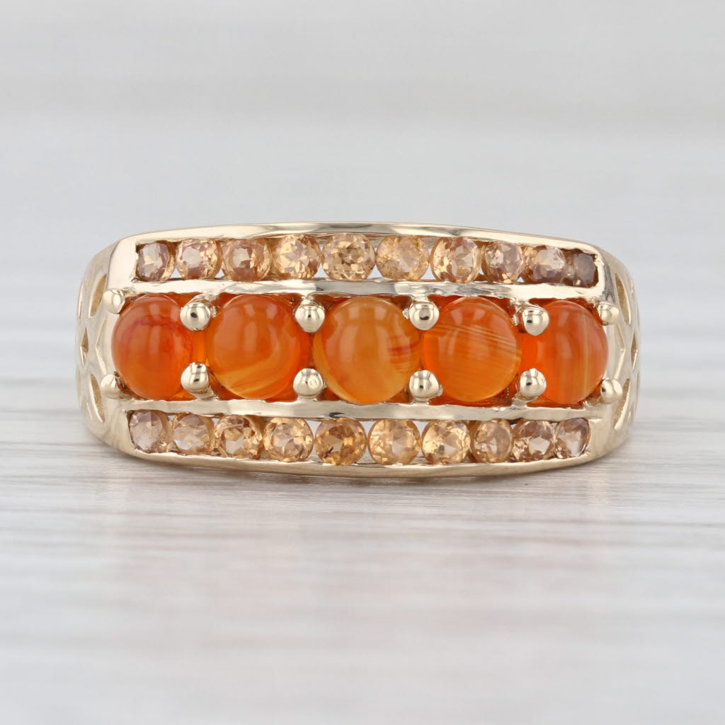 Orange Carnelian 5-Stone Ring 14k Yellow Gold Size 7