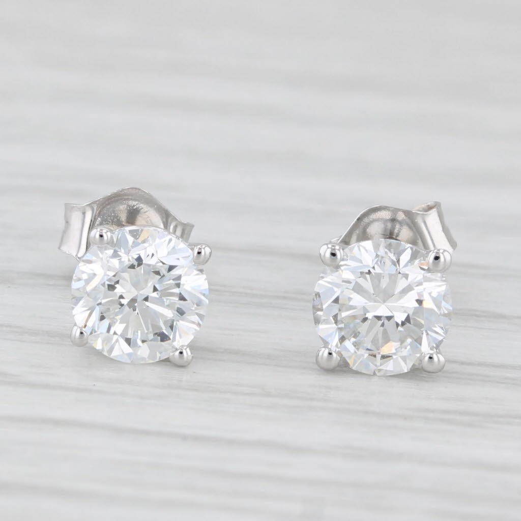 Light Gray 1ctw Lab Created Diamond Stud Earrings 14k White Gold Round Solitaires