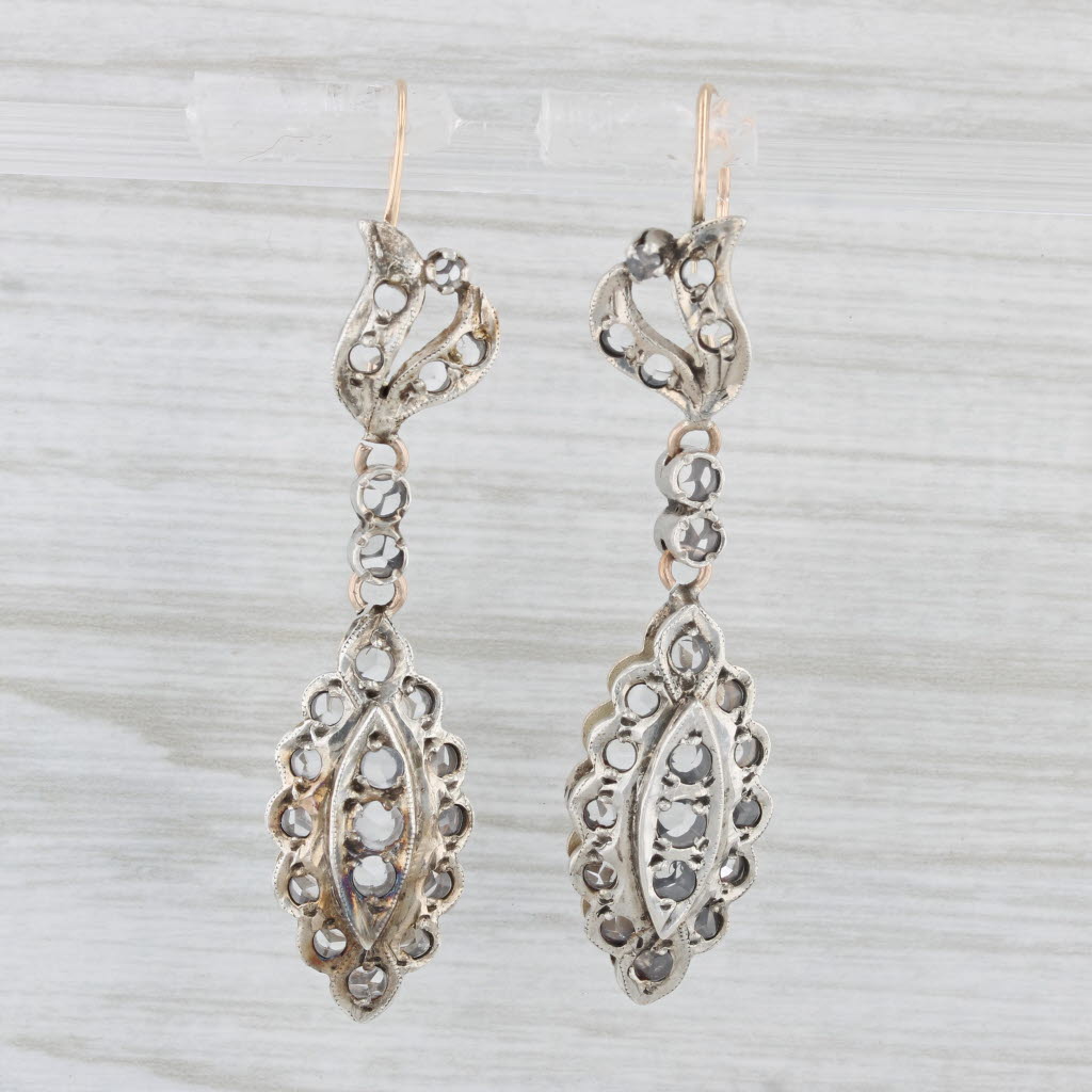 Light Gray Vintage Lab Created Colorless Sapphire Dangle Earrings 10k Gold Silver