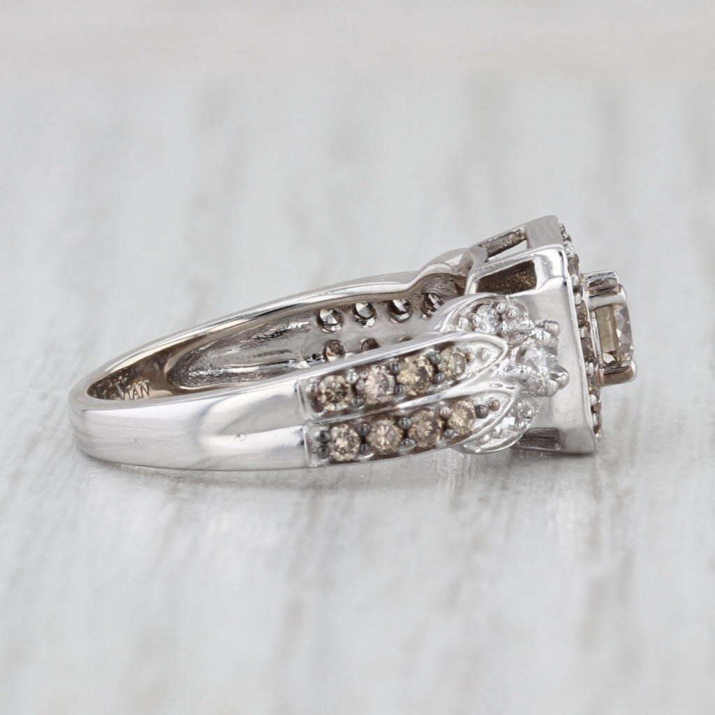 Le Vian Champagne & White Diamond Halo Engagement Ring 14k White Gold Size 7