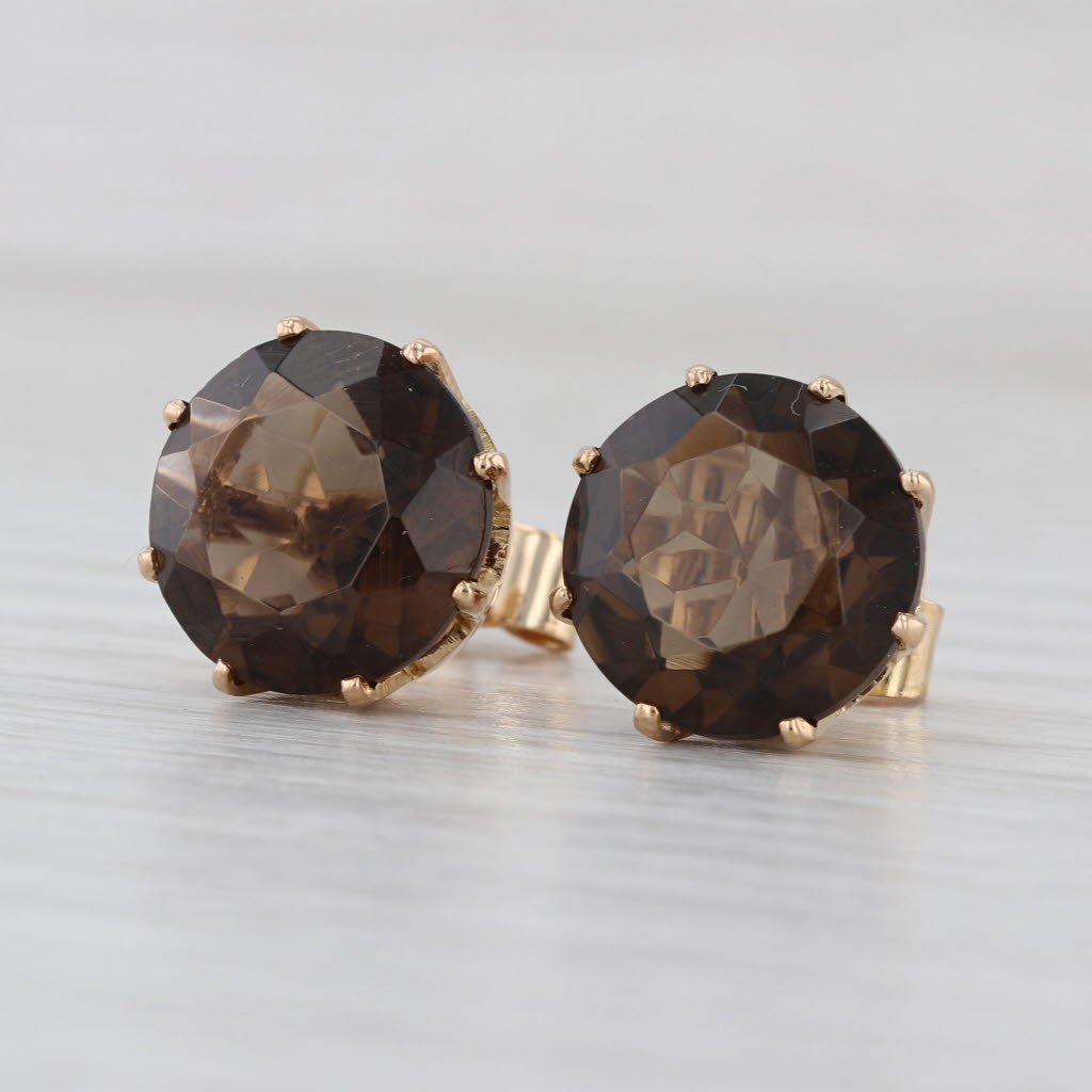 8ctw Smoky Quartz Stud Earrings 18k Yellow Gold Round Solitaire Studs