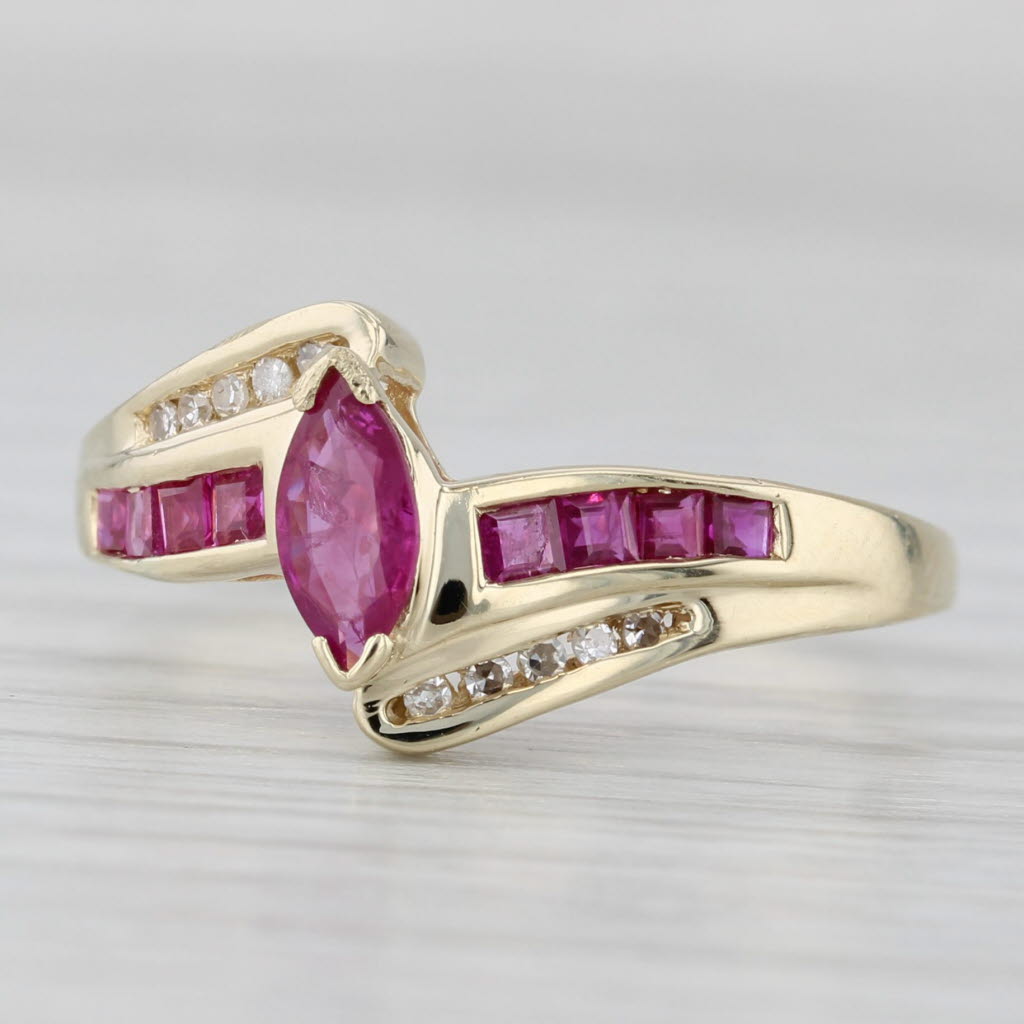Light Gray Marquise Ruby Diamond Bypass Ring 10k Yellow Gold Size 9.25