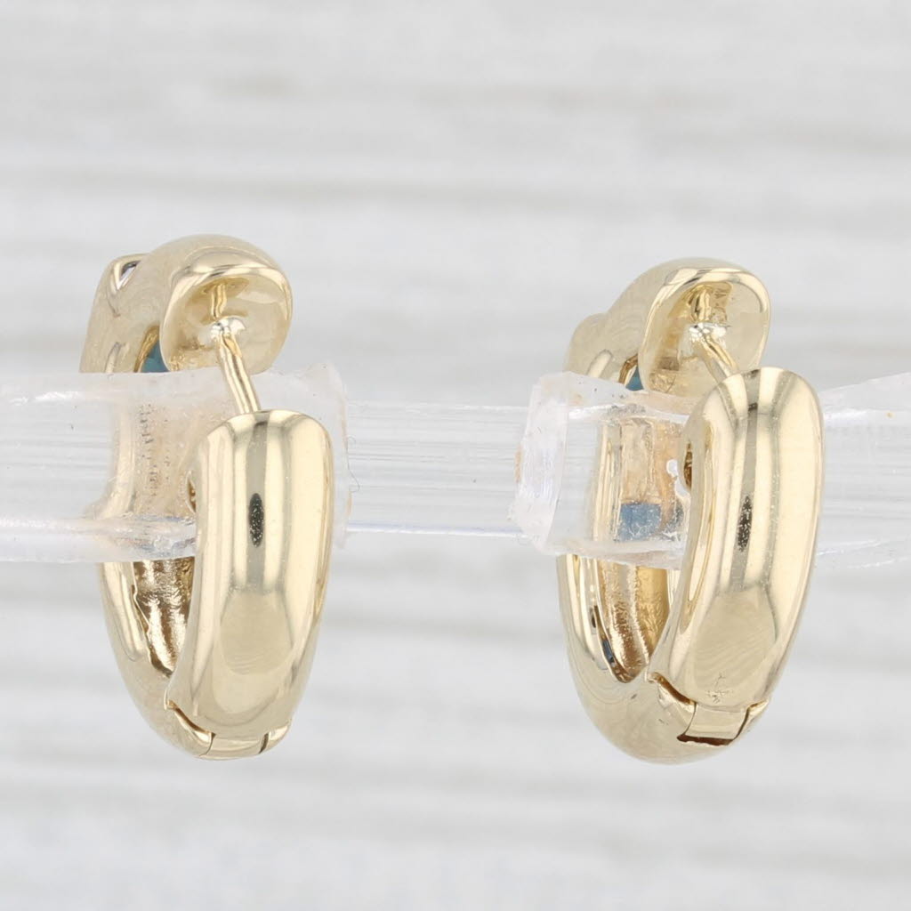 Light Gray 0.40ctw Bue Sapphire Hoop Huggie Earrings 14k Yellow Gold Round Hoops