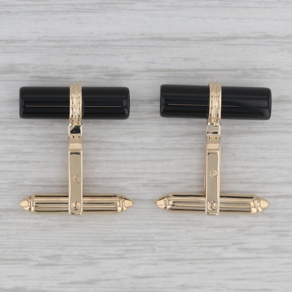 Gray Onyx Cufflinks 14k Yellow Gold Folding Bar Backs Dolan Bullock