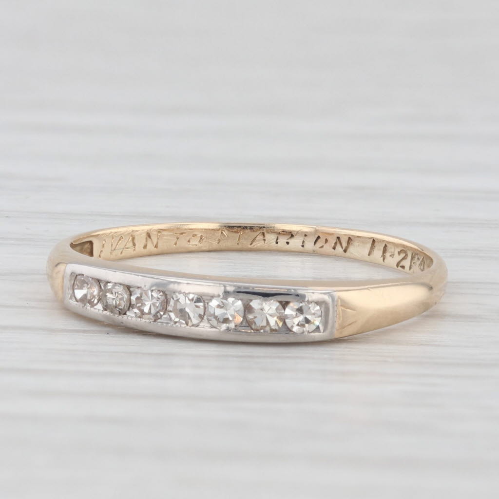 Light Gray Vintage 0.12ctw Diamond Wedding Band 14k Yellow Gold Palladium Size 6 Stackable