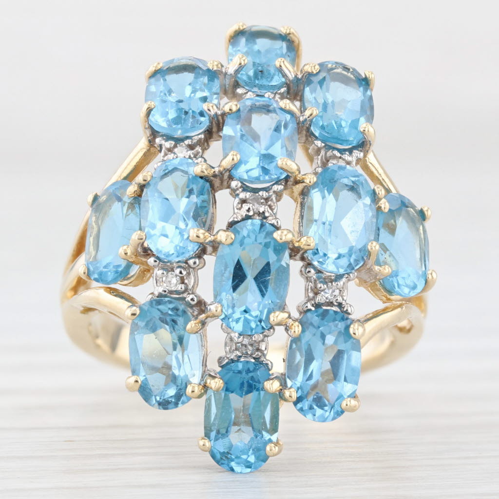 Light Gray 6.75ctw Blue Topaz Diamond Cluster Ring 14k Yellow Gold Size 6.5 Cocktail